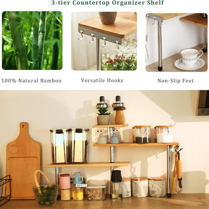 CARLA HOME 3 Tier Corner Shelf Kitchen Spice Rack Organiser with Hooks for Home Storage & Organisation 5
