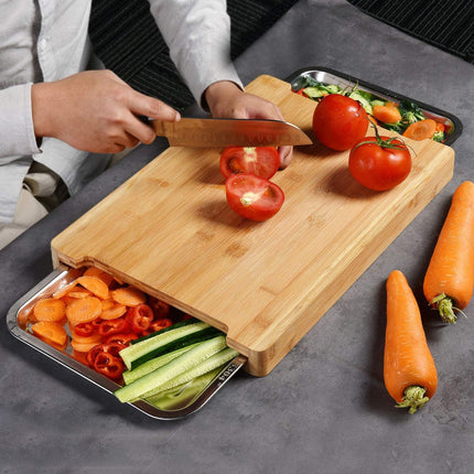 Chopping Board with with 2 Organiser Stainless Steel Trays Containers 2