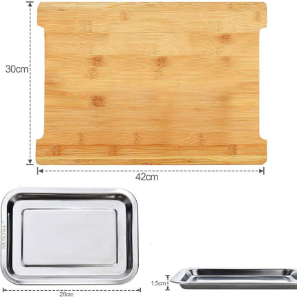 Chopping Board with with 2 Organiser Stainless Steel Trays Containers 8