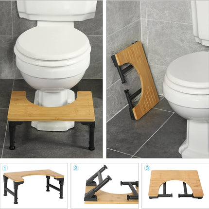 Bamboo Toilet Stool Foldable and Adjustable Height with Non-Slip Layer for Bathroom 2