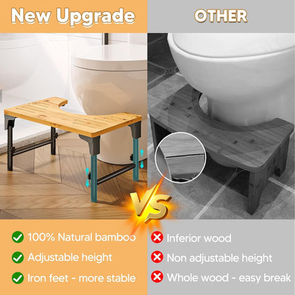 Bamboo Toilet Stool Foldable and Adjustable Height with Non-Slip Layer for Bathroom 4