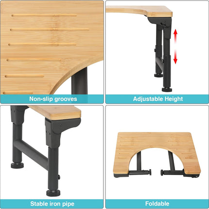 Bamboo Toilet Stool Foldable and Adjustable Height with Non-Slip Layer for Bathroom 5
