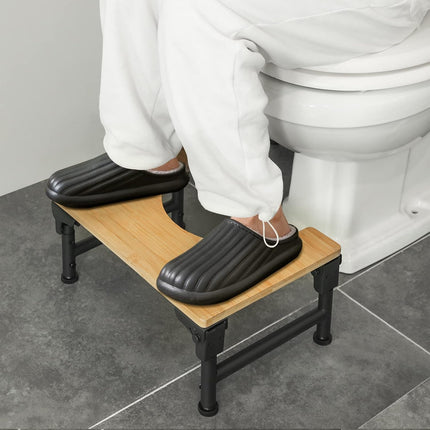 Bamboo Toilet Stool Foldable and Adjustable Height with Non-Slip Layer for Bathroom 8