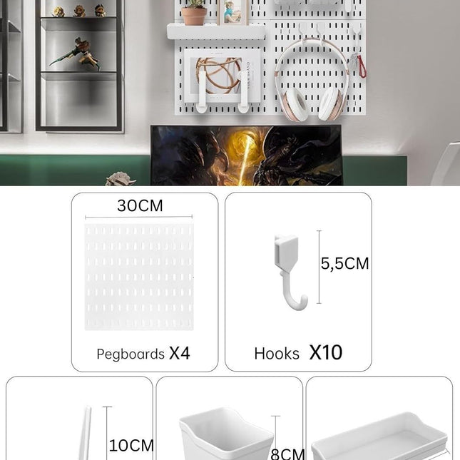 Pegboard Combination Kit with 4 Pegboards and 18 Accessories Modular Hanging for Wall Organiser 2