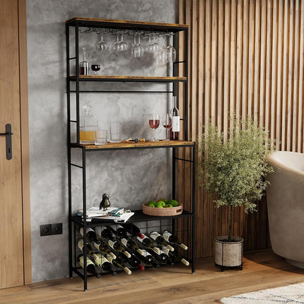 CARLA HOME Large Wine Rack for 20 Bottles with Wood Countertop and Sturdy Metal Frame