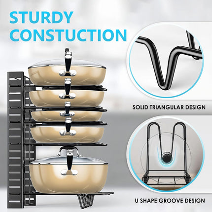 CARLA HOME Adjustable 8-Tier Pan Rack Pot Organizer for Kitchen Cabinet 4