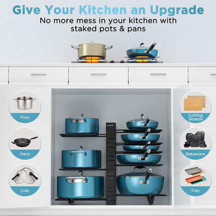 CARLA HOME Adjustable 8-Tier Pan Rack Pot Organizer for Kitchen Cabinet 7