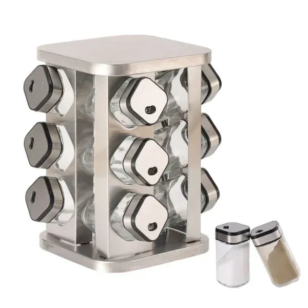 CARLA HOME Rotating Spice Rack Organizer with 12 Glass Jars for Kitchen Countertop 2