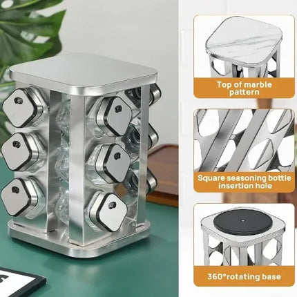 CARLA HOME Rotating Spice Rack Organizer with 12 Glass Jars for Kitchen Countertop 3