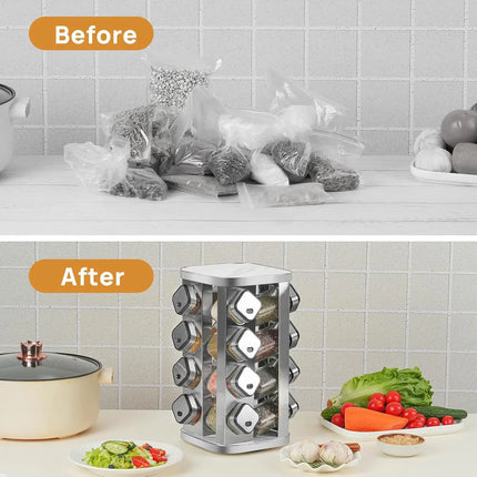 CARLA HOME Rotating Spice Rack Organizer with 12 Glass Jars for Kitchen Countertop 5
