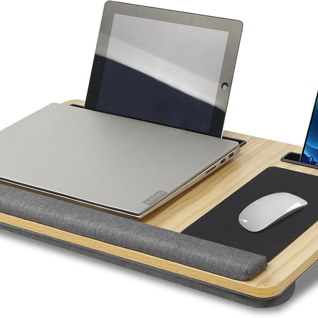 CARLA HOME Oversized Portable Lap Desk with Cushion,Mouse Pad, Tablet and Phone Holder which Fits Up to 17 Inch Laptops for Bed or Sofa (Brown)