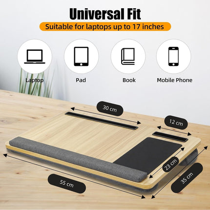 CARLA HOME Oversized Portable Lap Desk with Cushion,Mouse Pad, Tablet and Phone Holder which Fits Up to 17 Inch Laptops for Bed or Sofa (Brown) 2