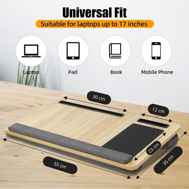 CARLA HOME Oversized Portable Lap Desk with Cushion,Mouse Pad, Tablet and Phone Holder which Fits Up to 17 Inch Laptops for Bed or Sofa (Brown) 2
