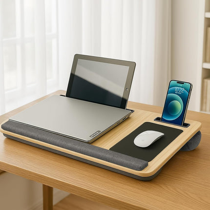 CARLA HOME Oversized Portable Lap Desk with Cushion,Mouse Pad, Tablet and Phone Holder which Fits Up to 17 Inch Laptops for Bed or Sofa (Brown) 3