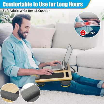 CARLA HOME Oversized Portable Lap Desk with Cushion,Mouse Pad, Tablet and Phone Holder which Fits Up to 17 Inch Laptops for Bed or Sofa (Brown) 4