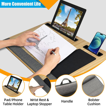 CARLA HOME Oversized Portable Lap Desk with Cushion,Mouse Pad, Tablet and Phone Holder which Fits Up to 17 Inch Laptops for Bed or Sofa (Brown) 5