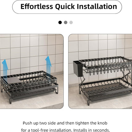 CARLA HOME 2-Tier Dish Drying Rack with Drainage Tray, Utensil Holder, Cup Hooks & Cutting Board Rack for Kitchen (Black) 4