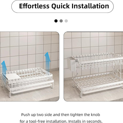 CARLA HOME 2-Tier Dish Drying Rack with Drainage Tray, Utensil Holder, Cup Hooks & Cutting Board Rack for Kitchen (White) 6