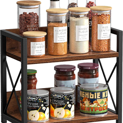 CARLA HOME 2-Tier Countertop Shelf Organizer Rustic Wood Kitchen Spice Rack for Storage, Condiments & Cabinet Organization 2