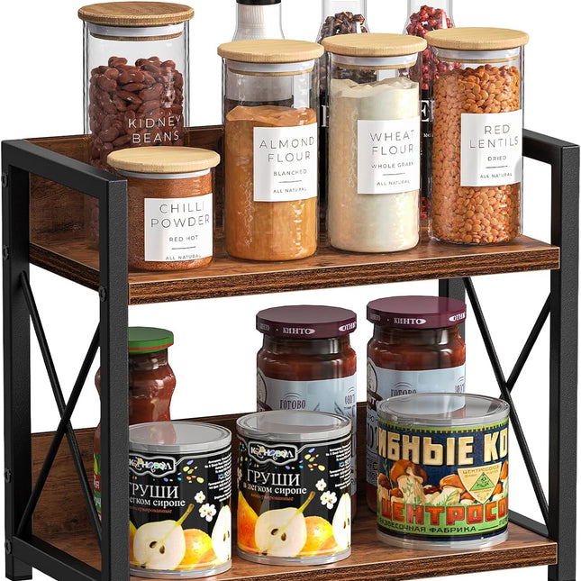 CARLA HOME 2-Tier Countertop Shelf Organizer Rustic Wood Kitchen Spice Rack for Storage, Condiments & Cabinet Organization 2