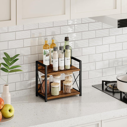 CARLA HOME 2-Tier Countertop Shelf Organizer Rustic Wood Kitchen Spice Rack for Storage, Condiments & Cabinet Organization 3