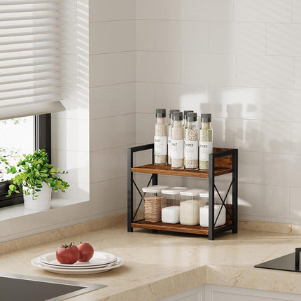 CARLA HOME 2-Tier Countertop Shelf Organizer Rustic Wood Kitchen Spice Rack for Storage, Condiments & Cabinet Organization 6