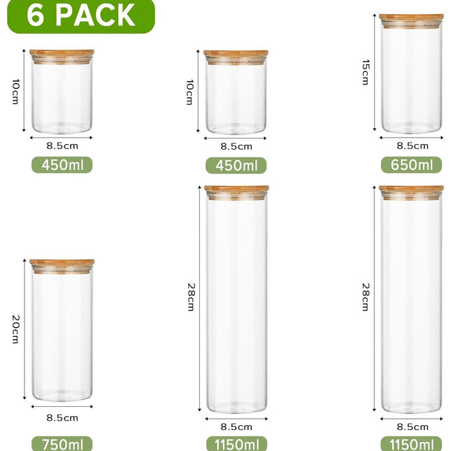 CARLA HOME 6 Pack Glass Storage Jars with Bamboo Lids for Kitchen Pantry, Pasta, Snacks, Cookies, Candy & More 2
