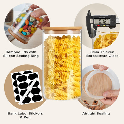 CARLA HOME 6 Pack Glass Storage Jars with Bamboo Lids for Kitchen Pantry, Pasta, Snacks, Cookies, Candy & More 3