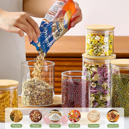 CARLA HOME 6 Pack Glass Storage Jars with Bamboo Lids for Kitchen Pantry, Pasta, Snacks, Cookies, Candy & More 5