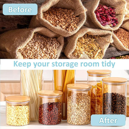 CARLA HOME 6 Pack Glass Storage Jars with Bamboo Lids for Kitchen Pantry, Pasta, Snacks, Cookies, Candy & More 7