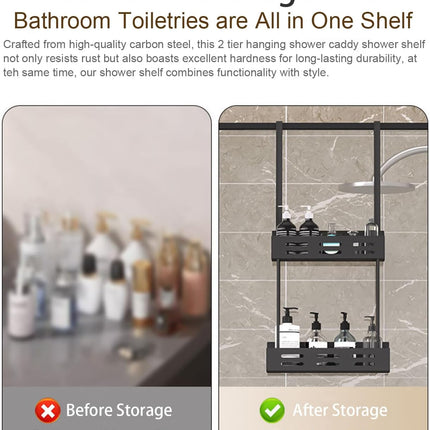 CARLA HOME Over the Door 2-tier Shower Caddy Organizer Shelf with Hooks for Bathroom 4
