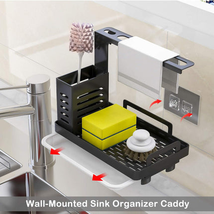 CARLA HOME Kitchen Sink Caddy Organizer with Sponge, Soap & Brush Storage and Rag Rack, Drain Tray & Utensil Holder 5