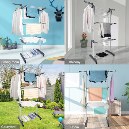CARLA HOME Folding Clothes Drying Rack with Wheels and Adjustable Side Wings for Laundry Rack and Clothes Storage (Upgraded Model) 3