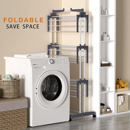 CARLA HOME Folding Clothes Drying Rack with Wheels and Adjustable Side Wings for Laundry Rack and Clothes Storage (Upgraded Model) 4