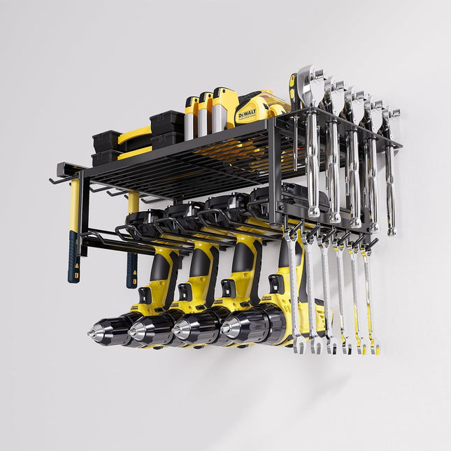 CARLA HOME 2-Tier Power Tool Rack Organizer Wall Mount with Drill Holder & Wrench Hooks for Cordless Tools & Workshop Organization 2