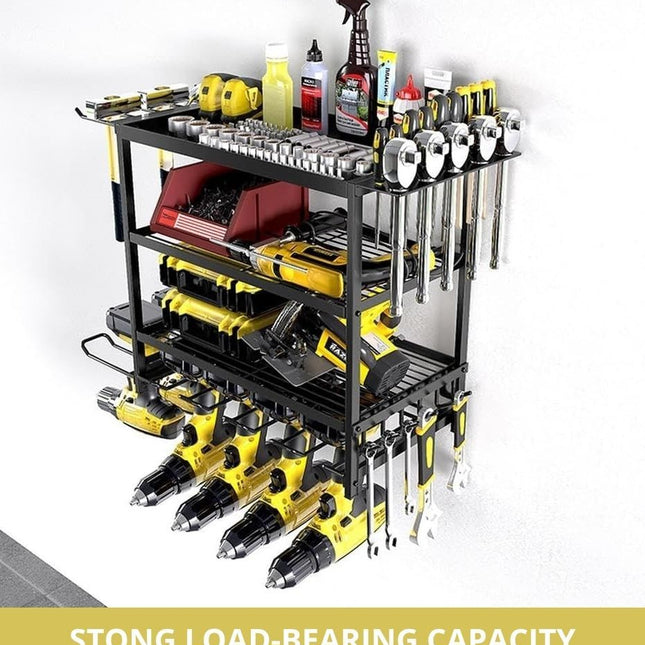 CARLA HOME 4-Tier Power Tool Rack Organizer Wall Mount with Drill Holder & Wrench Hooks for Cordless Tools & Workshop Organization 2
