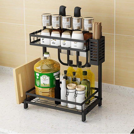 CARLA HOME 2-Tier Kitchen Spice Rack Organizer Storage Shelf for Condiments, Oil Bottles, Utensils, Cutting Board & More 2