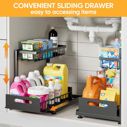 CARLA HOME 2 Pack Under Sink Organiser with Sliding Drawers for Kitchen & Bathroom 3