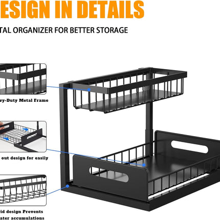 CARLA HOME 2 Pack Under Sink Organiser with Sliding Drawers for Kitchen & Bathroom 4