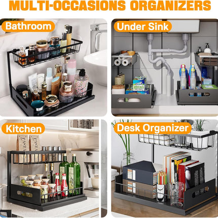 CARLA HOME 2 Pack Under Sink Organiser with Sliding Drawers for Kitchen & Bathroom 6
