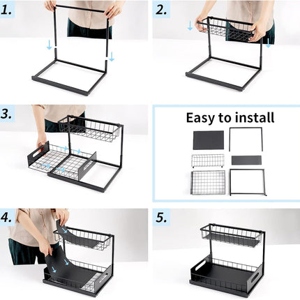 CARLA HOME 2 Pack Under Sink Organiser with Sliding Drawers for Kitchen & Bathroom 9