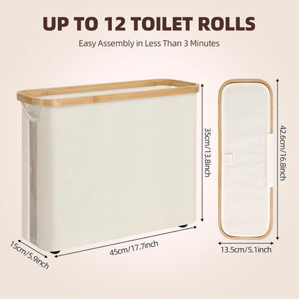 CARLA HOME 2 Pack Toilet Paper Storage Basket Holds Up to 12 Rolls with Bamboo Lid and Handle for RV Closet (White) 3