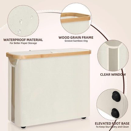 CARLA HOME 2 Pack Toilet Paper Storage Basket Holds Up to 12 Rolls with Bamboo Lid and Handle for RV Closet (White) 4