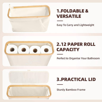 CARLA HOME 2 Pack Toilet Paper Storage Basket Holds Up to 12 Rolls with Bamboo Lid and Handle for RV Closet (White) 5