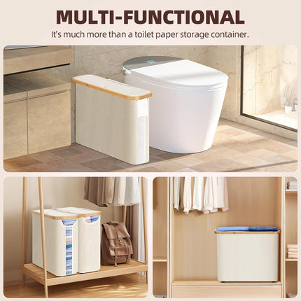 CARLA HOME 2 Pack Toilet Paper Storage Basket Holds Up to 12 Rolls with Bamboo Lid and Handle for RV Closet (White) 8
