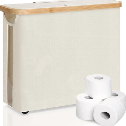 CARLA HOME 2 Pack Toilet Paper Storage Basket Holds Up to 12 Rolls with Bamboo Lid and Handle for RV Closet (White) 10