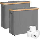 CARLA HOME 2 pack Toilet Paper Storage Basket Holds Up to 12 Rolls with Bamboo Lid and Handle for RV Closet (Grey)