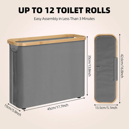 CARLA HOME 2 pack Toilet Paper Storage Basket Holds Up to 12 Rolls with Bamboo Lid and Handle for RV Closet (Grey) 3