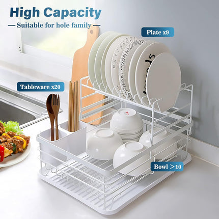 CARLA HOME 2-Tier Dish Drying Rack for Kitchen Counter with Removable Drip Tray, Utensil Holder and Cutlery Organizer 3