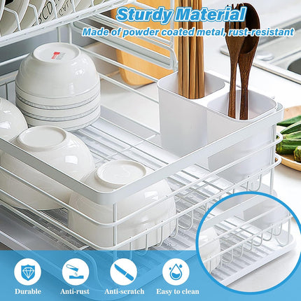 CARLA HOME 2-Tier Dish Drying Rack for Kitchen Counter with Removable Drip Tray, Utensil Holder and Cutlery Organizer 4